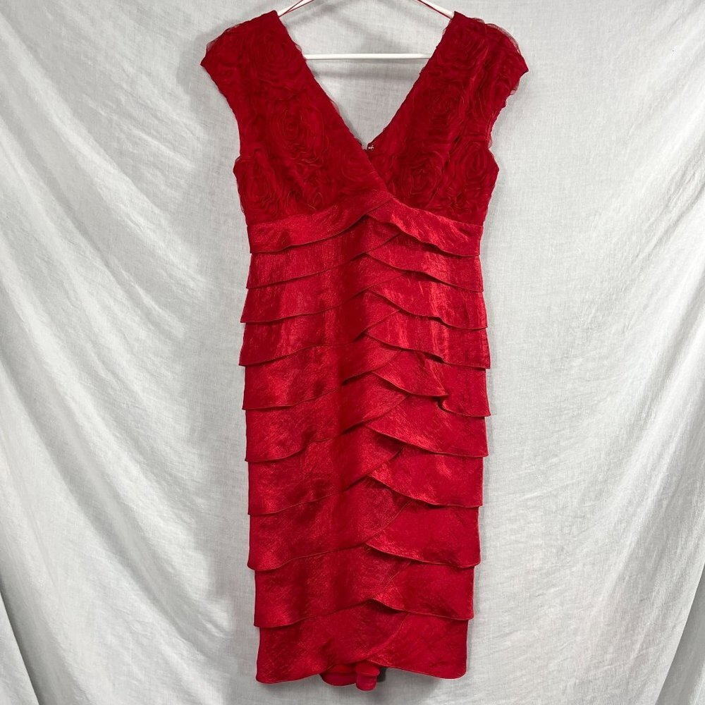 Adrianna Papell Sleeveless Tiered Cocktail Dress Womens 4 Mermaid Chiffon Floral - Picture 1 of 12